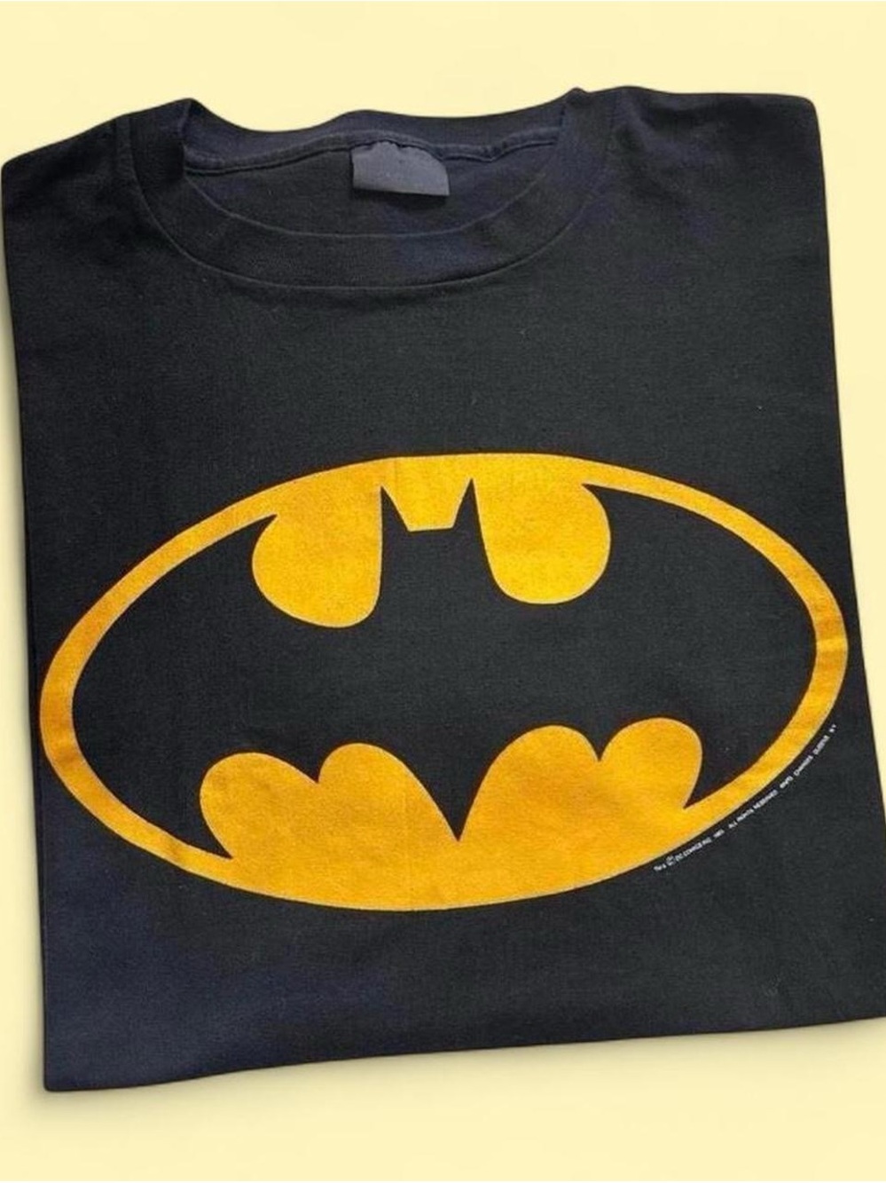 Vintage 1990s Black Batman Logo Graphic Tee - Yellow Bat Emblem Mens XL
